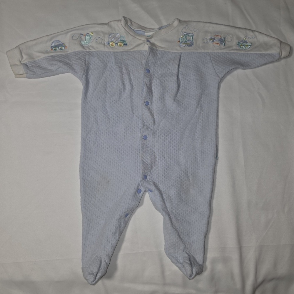 Vintage 90s Little Me Footed Sleeper Baby Boy 6M Embroidered Plane Train VTG